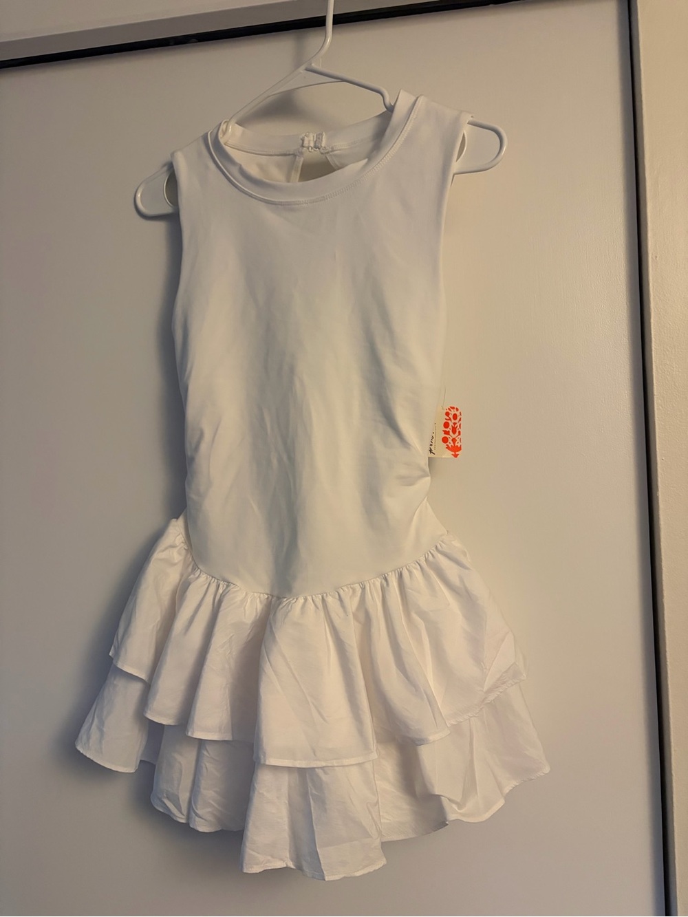 FP Movement by Free People White Sleeveless Ruffle Hem Dress